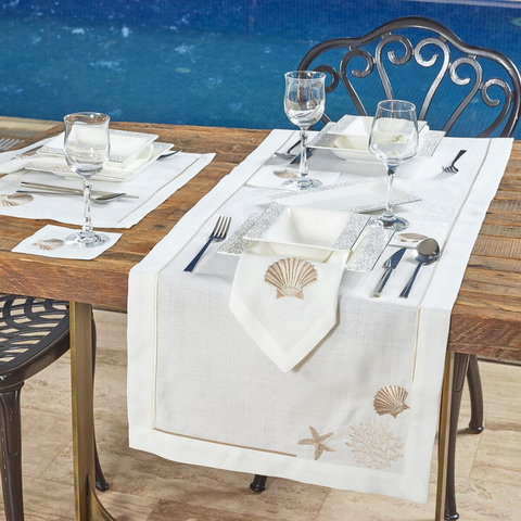 Shell Leke Tutmaz Keten Peçete 45x45 cm Gold (2'li Set)