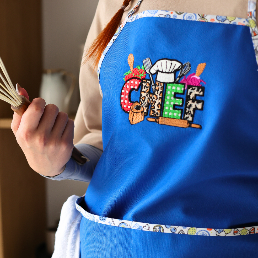 Chef Tasarım Mutfak Önlük Seti Denim Mavi