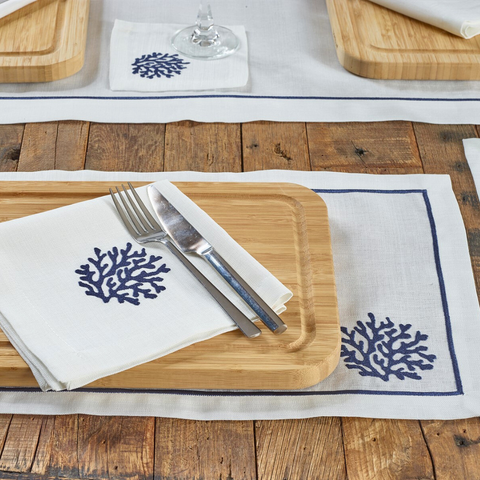 Coral Leke Tutmaz Keten Peçete 45x45 cm Lacivert (2'li Set)