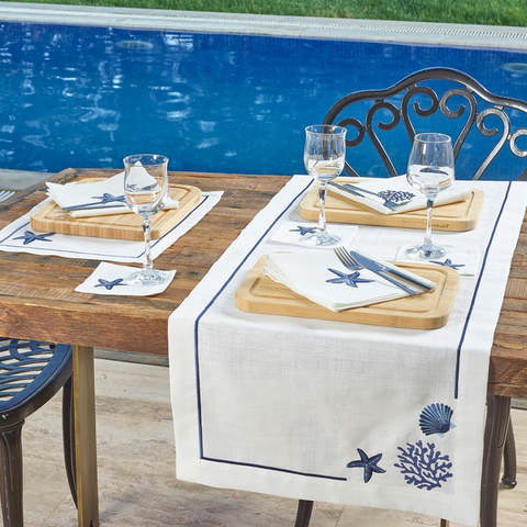 Sea Star Leke Tutmaz Keten Peçete 45x45 cm Lacivert (2'li Set)