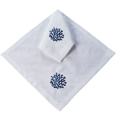 Coral Leke Tutmaz Keten Peçete 45x45 cm Lacivert (2'li Set)