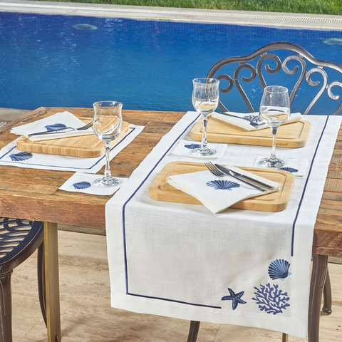 Shell Leke Tutmaz Keten Peçete 45x45 cm Lacivert (2'li Set)