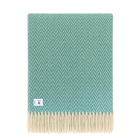 Woolmark Balıksırtı Tek Kişilik Saf Yün Battaniye Mint