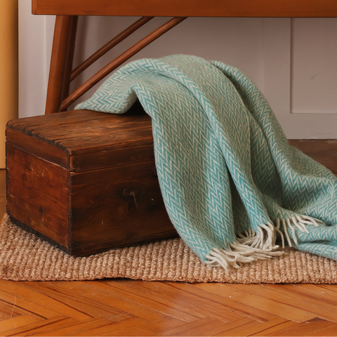 Woolmark Balıksırtı Tek Kişilik Saf Yün Battaniye Mint