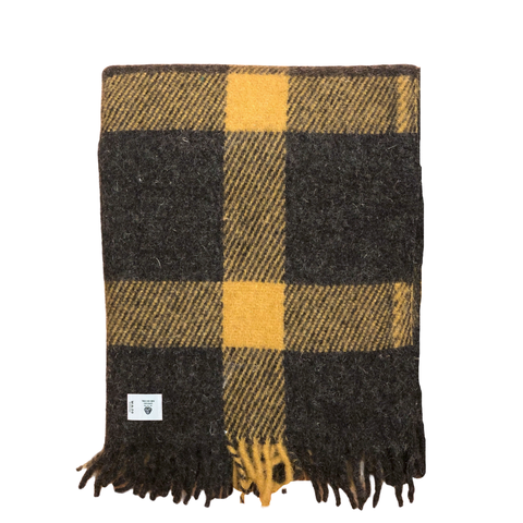 Woolmark Tartan Tek Kişilik Saf Yün Battaniye Hardal