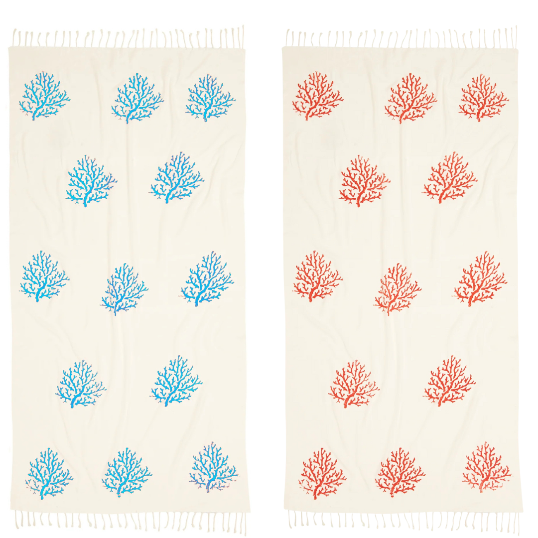 Coral Throw Müslin Pamuk Peştamal Seti 100x200 cm Mavi/Kırmızı