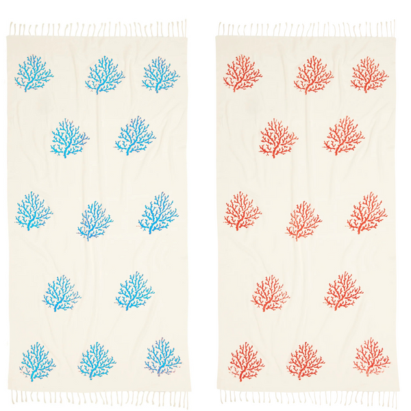 Coral Throw Müslin Pamuk Peştamal Seti 100x200 cm Mavi/Kırmızı