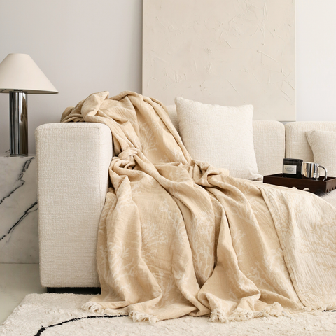 Coral 4 Kat Müslin Çift Kişilik Yatak Örtüsü/Pike Taş