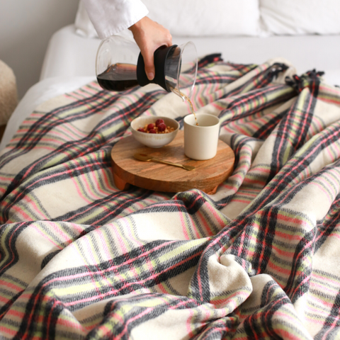 Woolmark Tartan Çift Kişilik Saf Yün Battaniye Yeşil