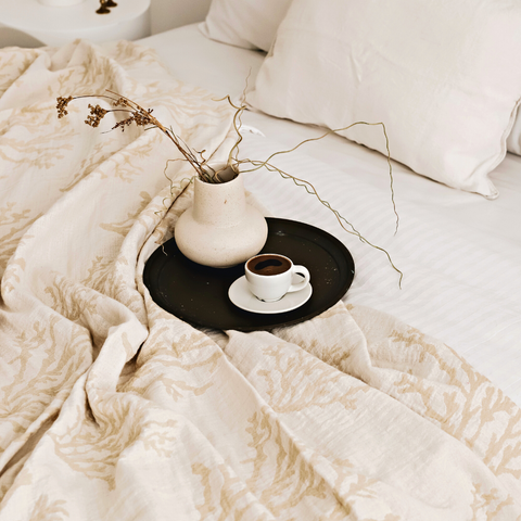 Coral 4 Kat Müslin Çift Kişilik Yatak Örtüsü/Pike Taş