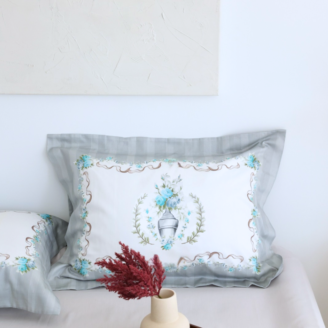 %100 Pamuk Saten 2’li 50x70 cm Volanlı Yastık Kılıfı Mavi