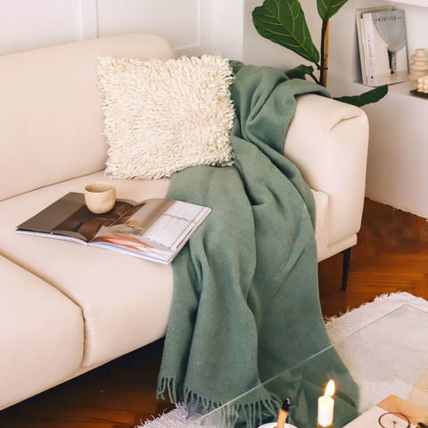 Woolmark Tek Kişilik Saf Yün Battaniye Yeşil