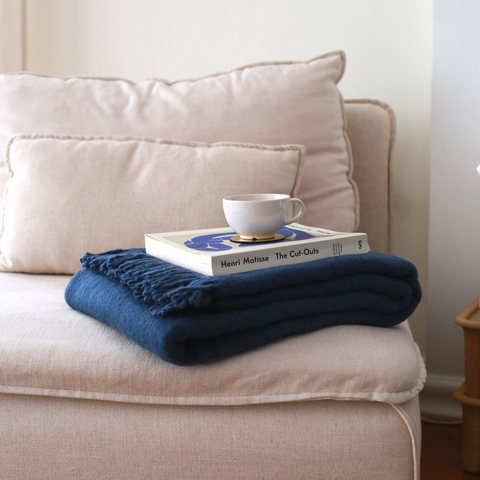 Woolmark Tek Kişilik Saf Yün Battaniye Lacivert