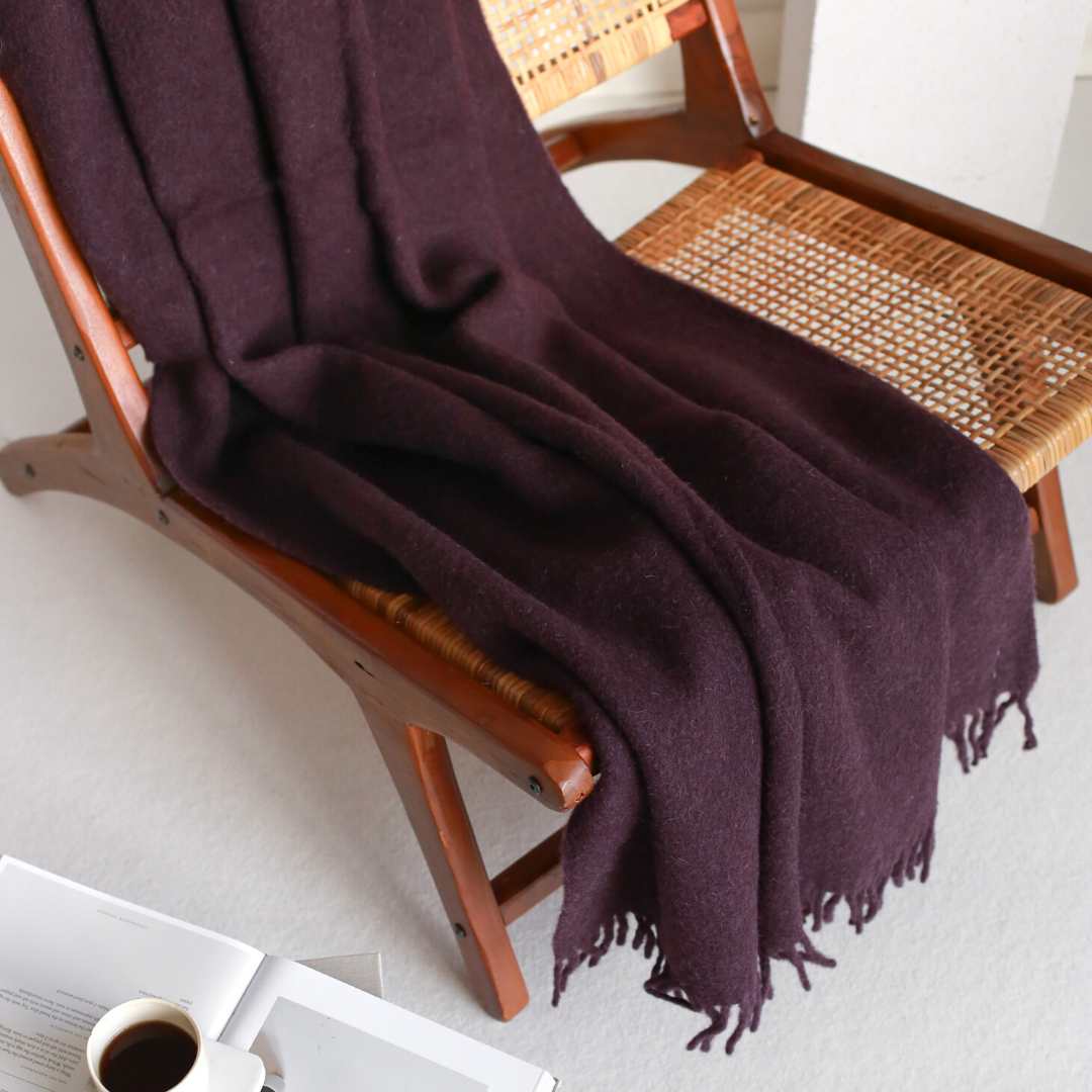 Woolmark Tek Kişilik Saf Yün Battaniye Mor
