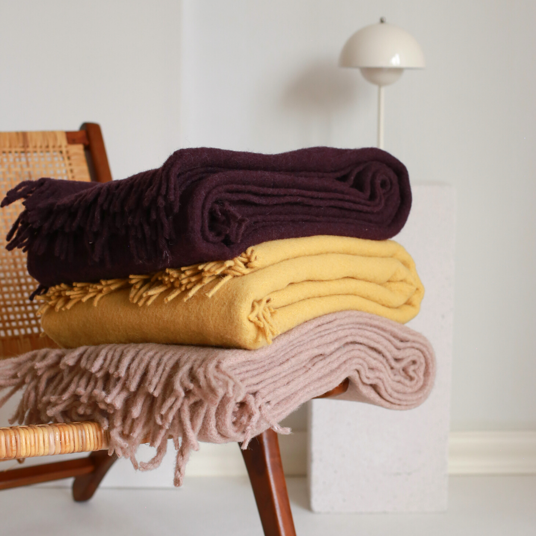 Woolmark Tek Kişilik Saf Yün Battaniye Mor