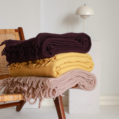 Woolmark Tek Kişilik Saf Yün Battaniye Mor