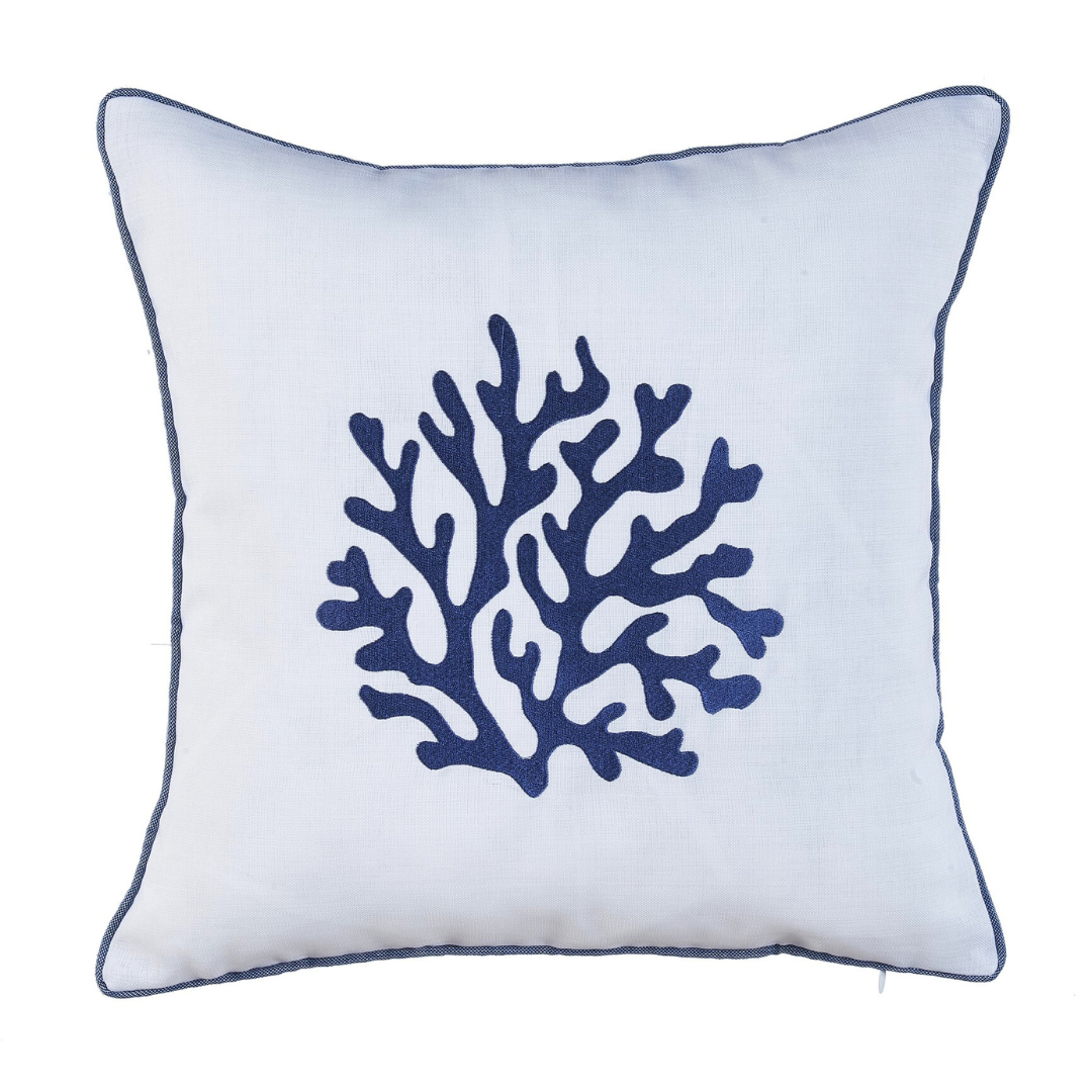 Coral Kırlent Kılıfı 45x45 cm Beyaz/Lacivert