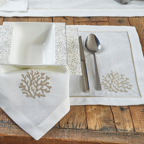 Coral Leke Tutmaz Keten Amerikan Servisi 30x50 cm Gold (2'li Set)