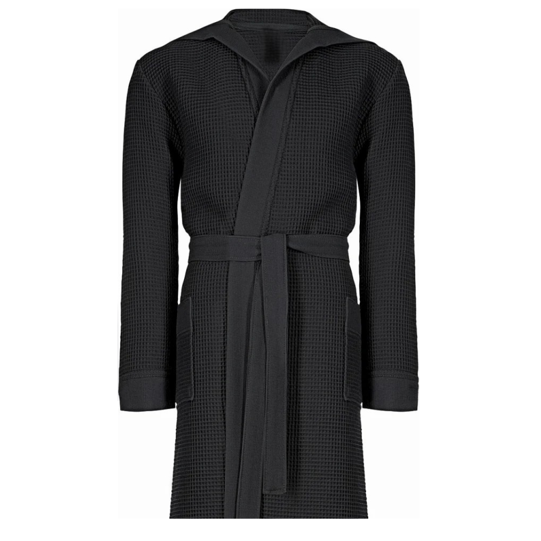 Waffle%100 Pamuk Unisex Bornoz Füme