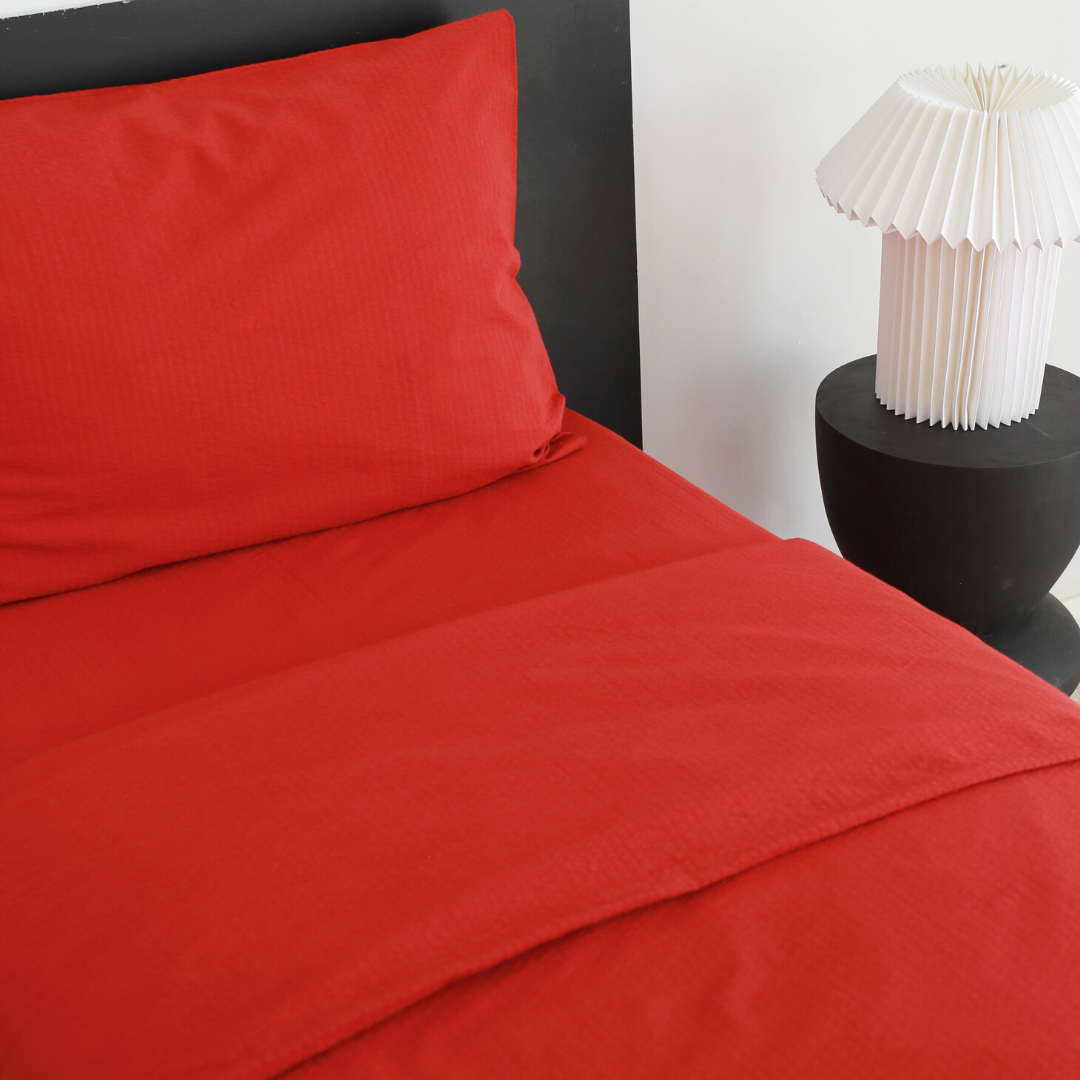 Gofre Dokuma %100 Pamuk Tek Kişilik Nevresim Takımı 160x220 cm Kırmızı