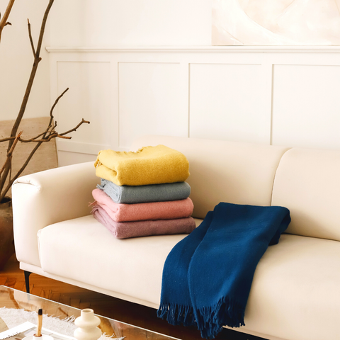 Woolmark Tek Kişilik Saf Yün Battaniye Lacivert