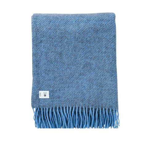 Woolmark Tek Kişilik Saf Yün Battaniye Mavi