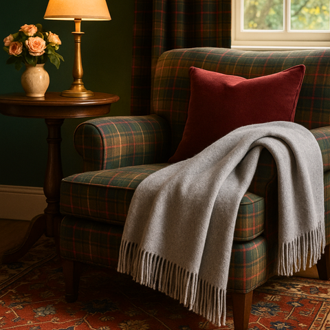 Woolmark Tek Kişilik Saf Yün Battaniye Gri