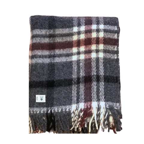 Woolmark Tartan Tek Kişilik Saf Yün Battaniye Füme