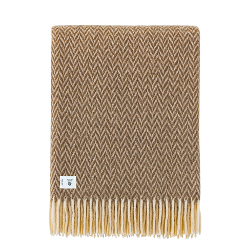 Woolmark Balıksırtı Tek Kişilik Saf Yün Battaniye Kahve