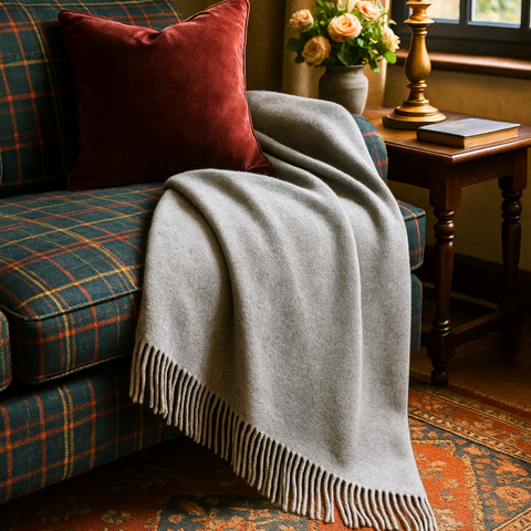 Woolmark Tek Kişilik Saf Yün Battaniye Gri