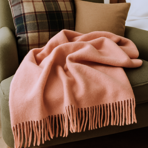 Woolmark Tek Kişilik Saf Yün Battaniye Somon