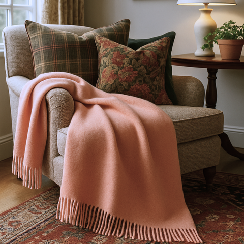 Woolmark Tek Kişilik Saf Yün Battaniye Somon