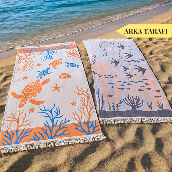 Turtle Throw Müslin Pamuk Peştamal Seti 100x180 cm Kiremit/Turkuaz