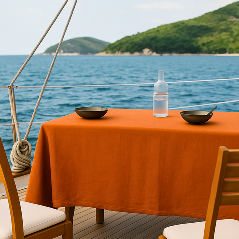 Yacht Keten Leke Tutmaz Tekne Masa Örtüsü Tarçın