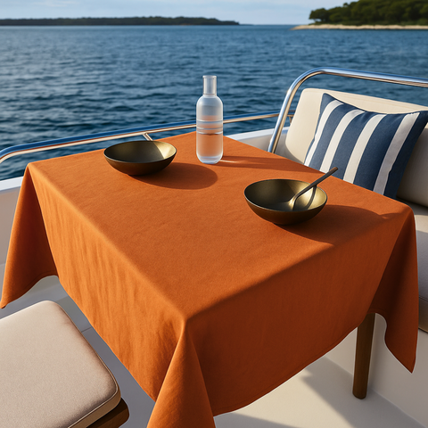 Yacht Keten Leke Tutmaz Tekne Masa Örtüsü Tarçın
