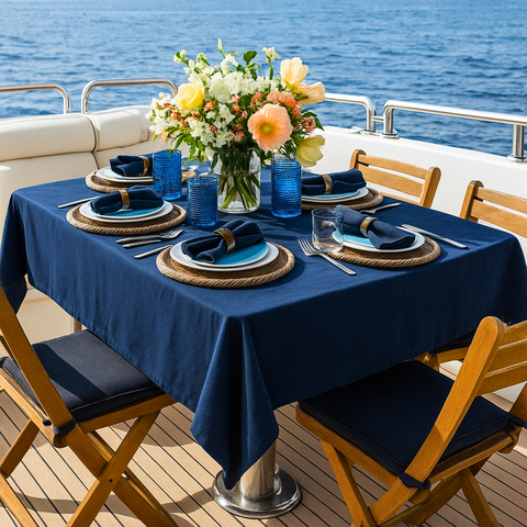 Yacht Keten Leke Tutmaz Tekne Masa Örtüsü Lacivert