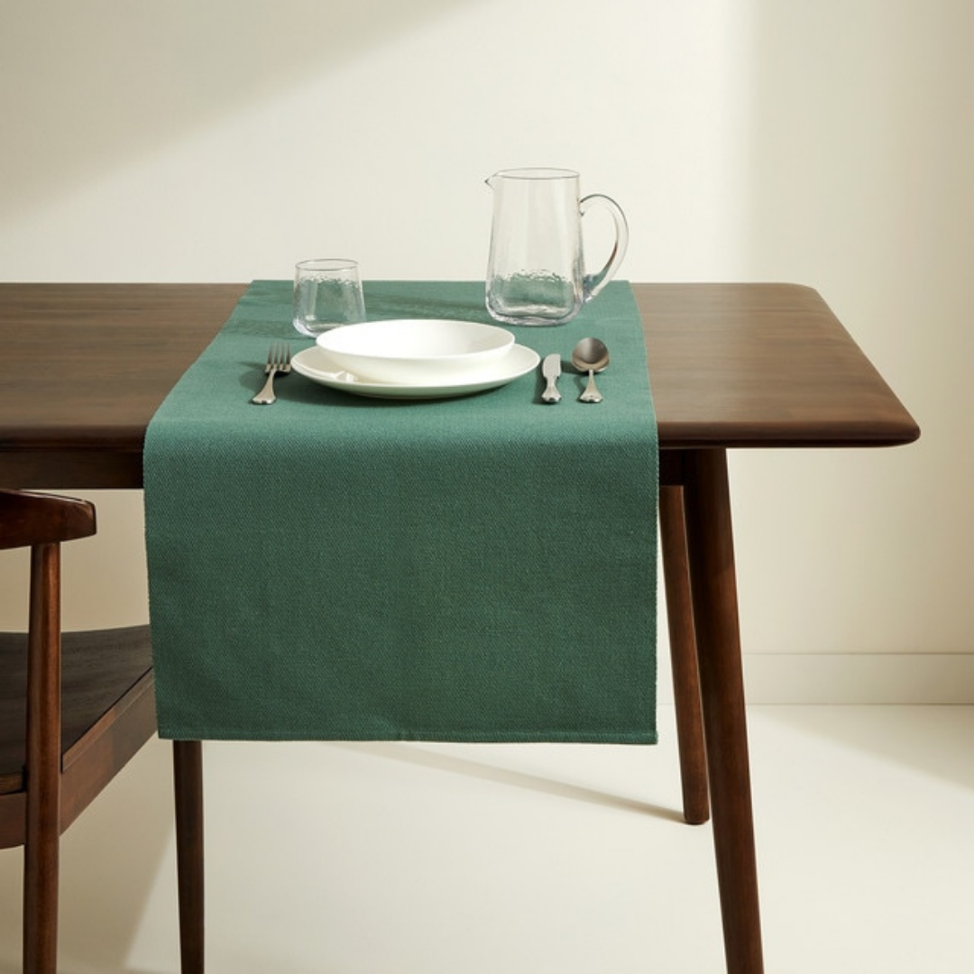 Genoa Dokuma Keten Leke Tutmaz Runner 50x150 cm Zümrüt