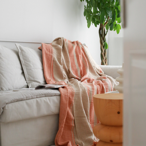 Antibes Çift Kişilik Çok Amaçlı 4 Kat Müslin Yatak Örtüsü/Pike 200x250 cm Mercan