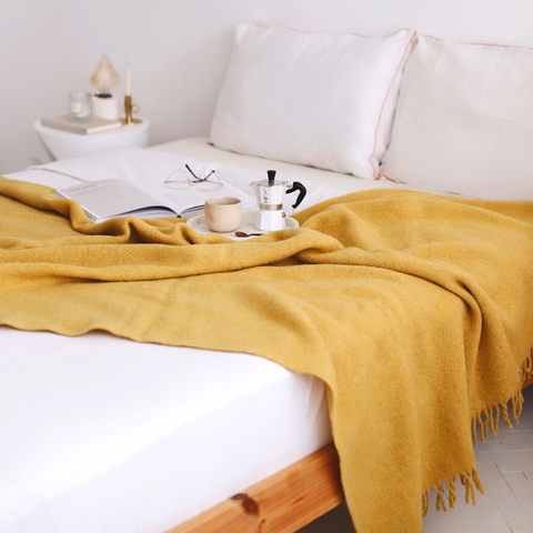 Woolmark Tek Kişilik Saf Yün Battaniye Safran