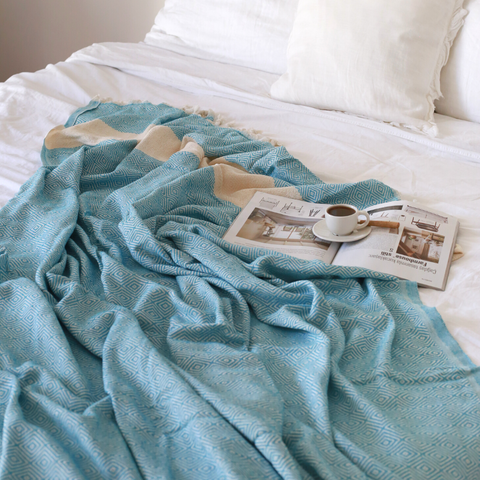 Ashley Çok Amaçlı Çift Kişilik Pamuk Pike 200x240 cm Mavi