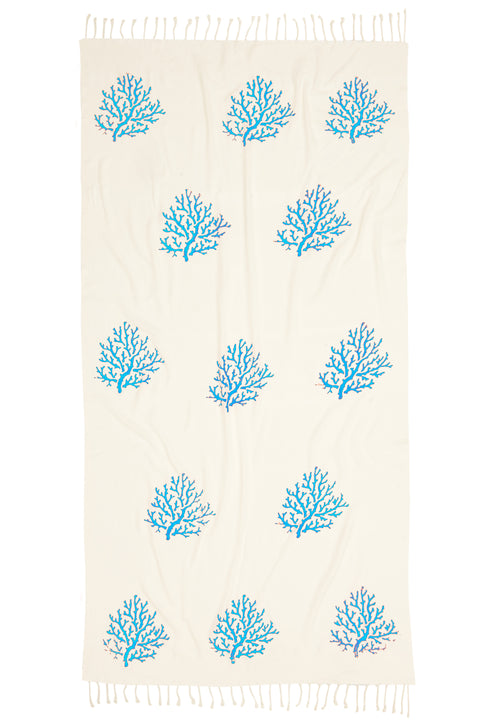 Coral Throw Müslin Pamuk Peştamal 100x200 cm Mavi