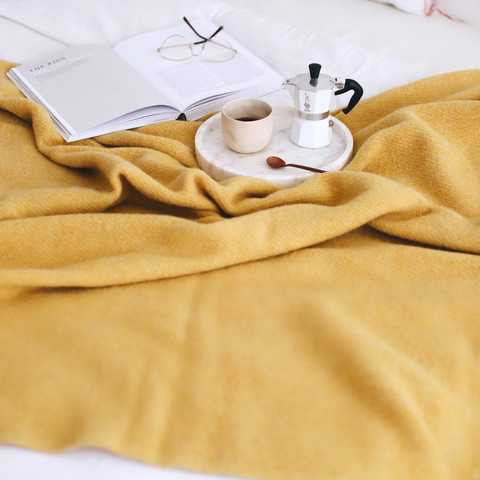 Woolmark Tek Kişilik Saf Yün Battaniye Safran