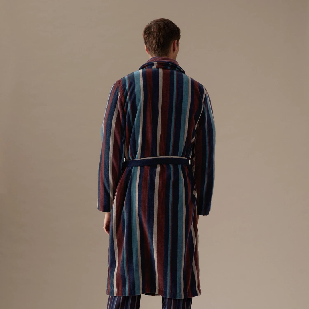 Stripe Premium %100 Pamuk Erkek Bornoz Lacivert