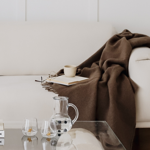 Woolmark Tek Kişilik Saf Yün Battaniye Kahve