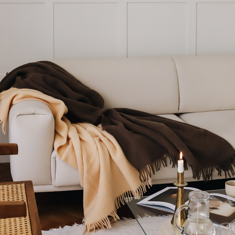 Woolmark Tek Kişilik Saf Yün Battaniye Kahve