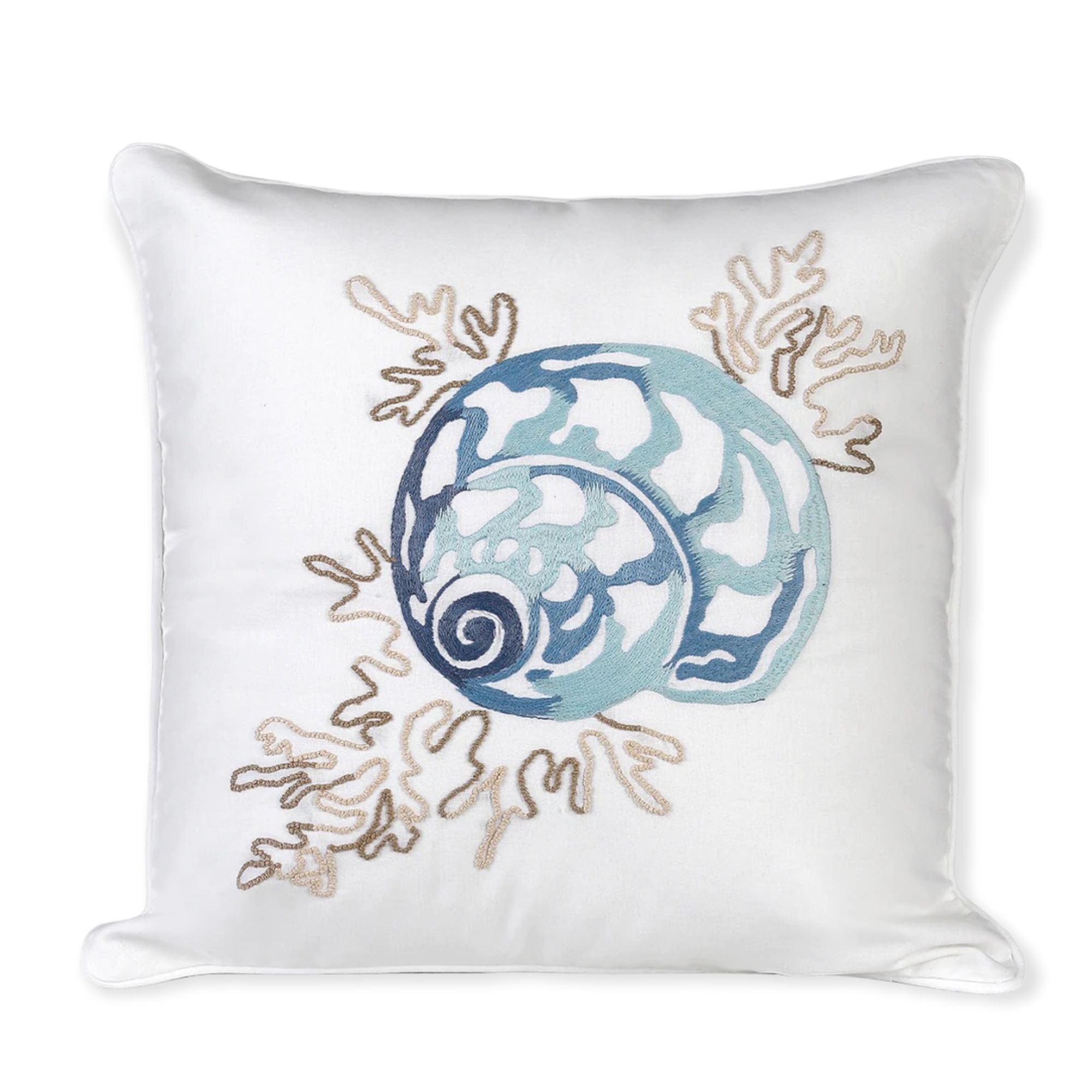 Marbella Shells Nakışlı Keten Kırlent Kılıfı 40x40 cm Mavi