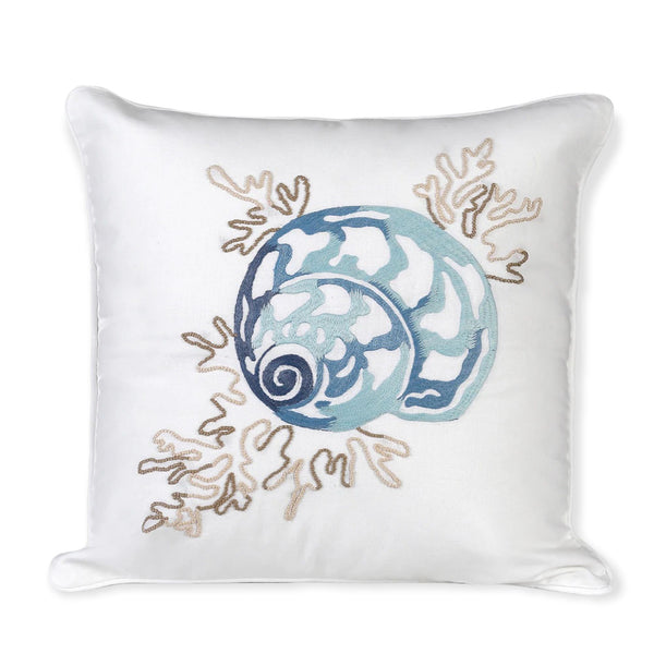 Marbella Shells Nakışlı Keten Kırlent Kılıfı 40x40 cm Mavi