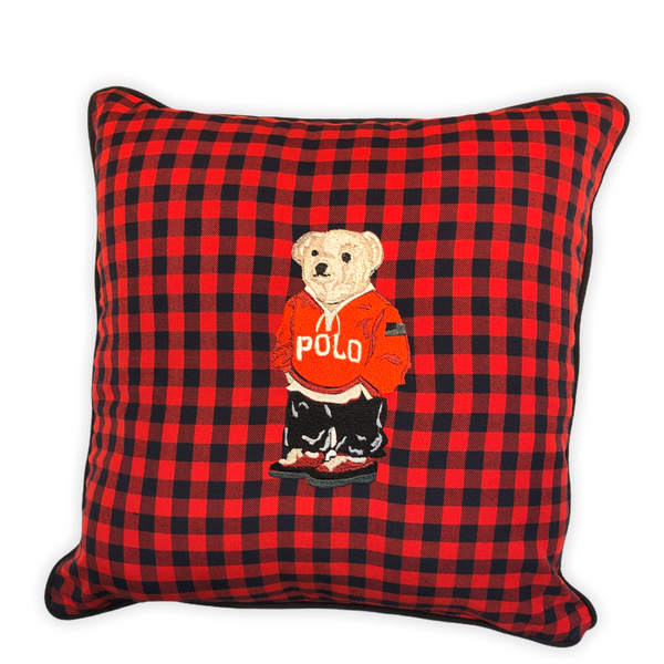 Plaid Teddy Bear Nakışlı Kırlent