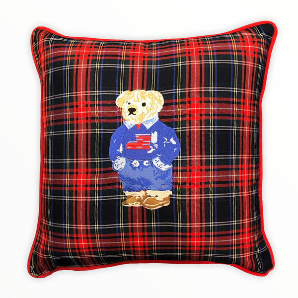 Tartan Teddy Bear Nakışlı Kırlent