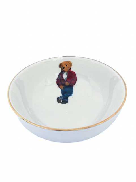 Kırmızı Ceketli Teddy Bear Porselen Kase Beyaz